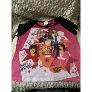 Disney High School Musical 2 Girls Shirt Size 8/10 Pink Black Raglan Tee VTG Y2K